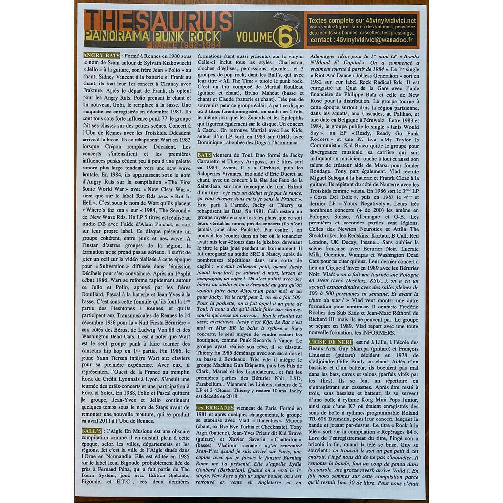  Various  -  thesaurus volume 6 / panorama punk rock france 1982-1984 
