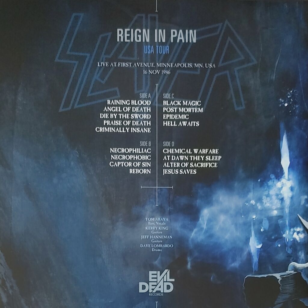 Slayer  -  reign in pain usa tour -silver vinyl 
