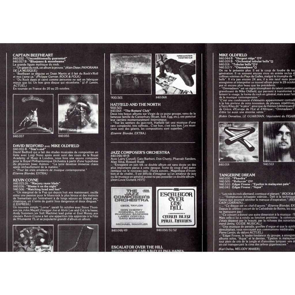 Encart ' 4 pages ' annee 1975 ' the new virgin catalogue ' seul