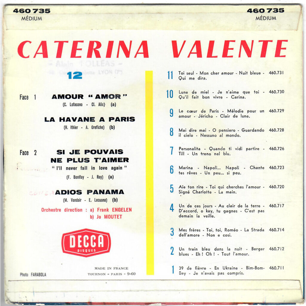  Caterina Valente  -  amour 'amor' / la havane a paris / si je pouvais ne plus t'aimer / adios panama 