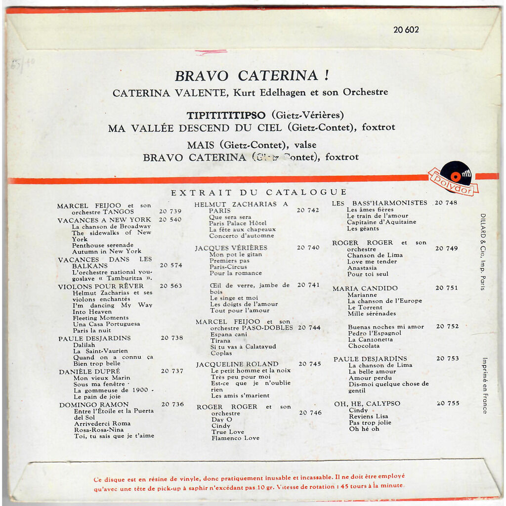  Caterina Valente • Silvio Francesco • Orchester Ku  -  bravo caterina 
