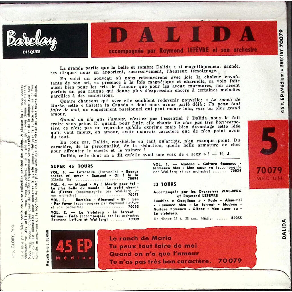dalida Le ranch de Maria + Tu peux tout faire de moi + Quand on n'a que l'amour + Tu n'as pas très bon cara