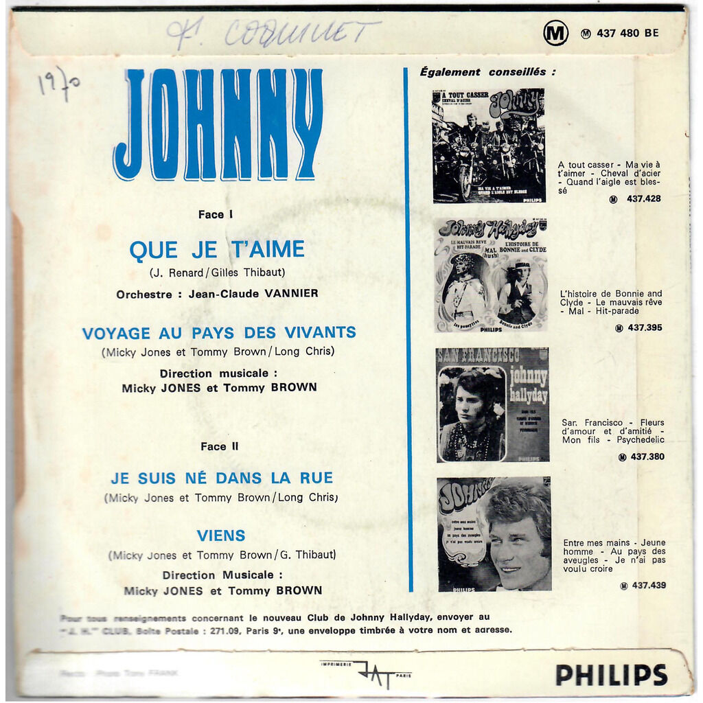  Johnny Hallyday  -  que je t'aime 