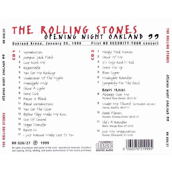  THE ROLLING STONES  -  opening night oakland 99 