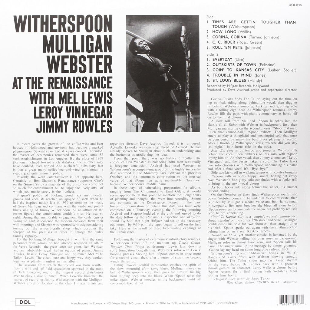  Witherspoon, Mulligan, Webster With Mel Lewis, Leroy Vinnegar, Jimmy Rowles  -  at the renaissance 