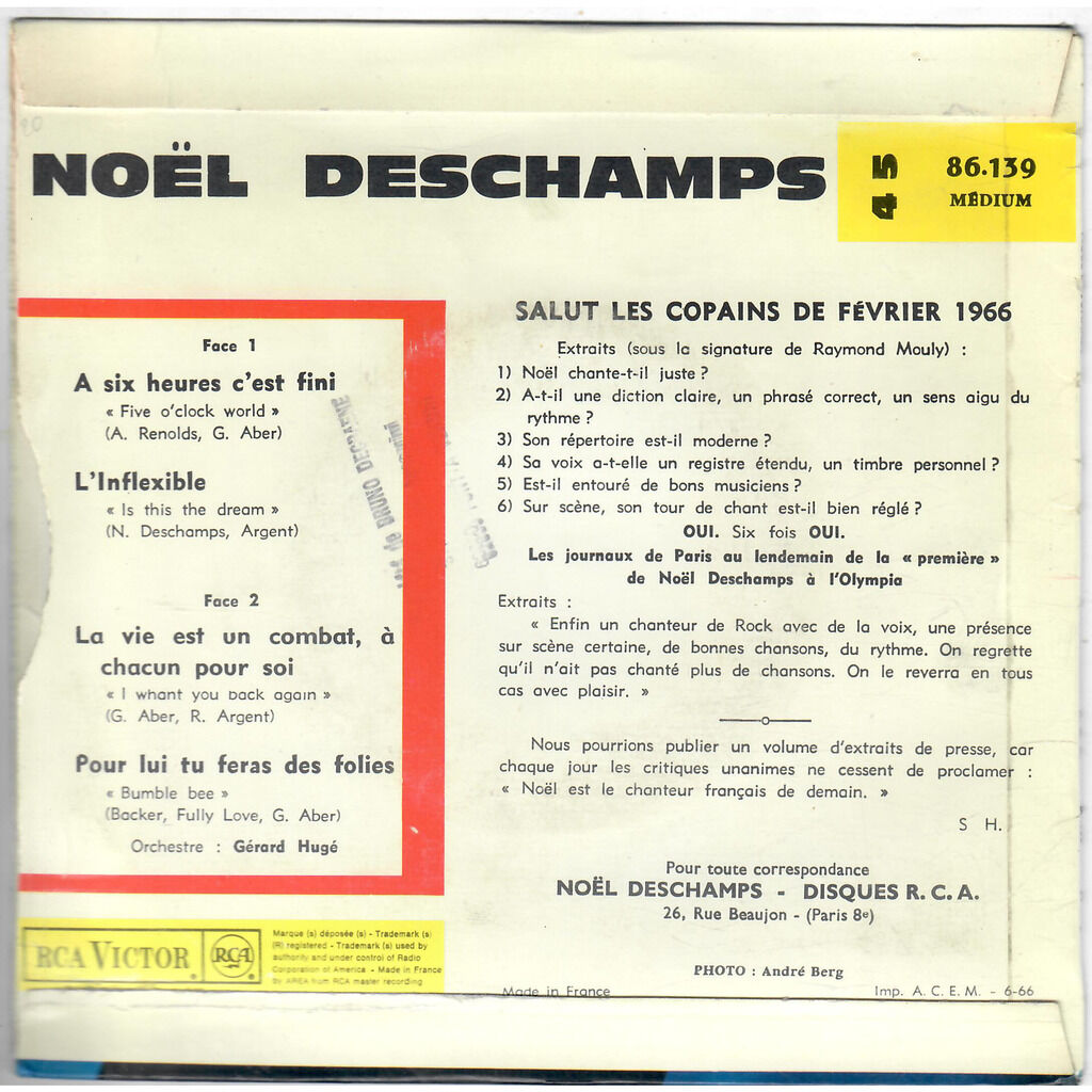  Noel Deschamps  -  a six heures c'est fini 