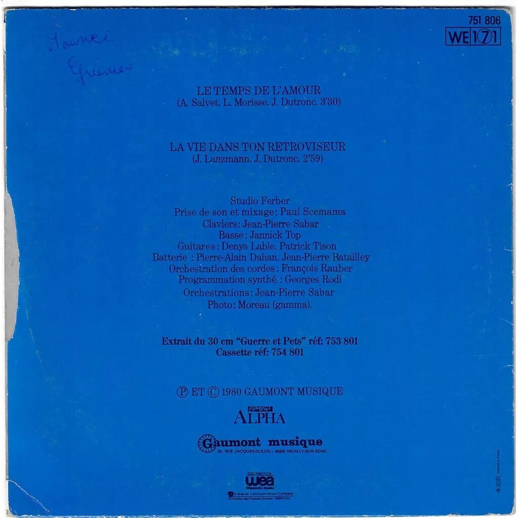  Jacques Dutronc  -  le temps de l'amour / la vie dans ton rétroviseur 