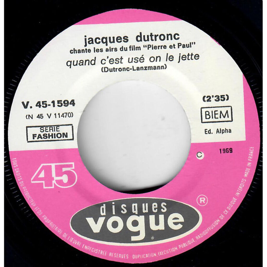 Jacques Dutronc  -  chante les airs du film 'pierre et paul' 
