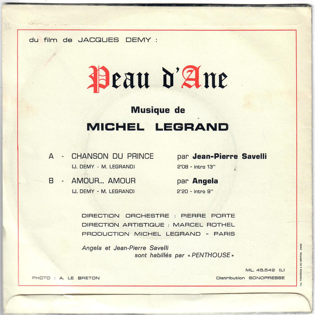  Jean-Pierre Savelli / Angela (47)  -  2 chansons du film 'peau d'ane' 