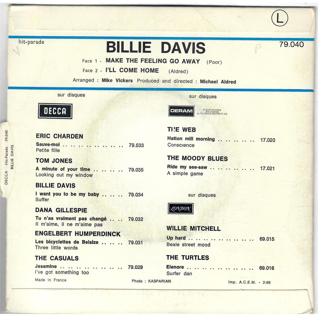  Billie Davis  -  make the feeling go away / i'll come home 