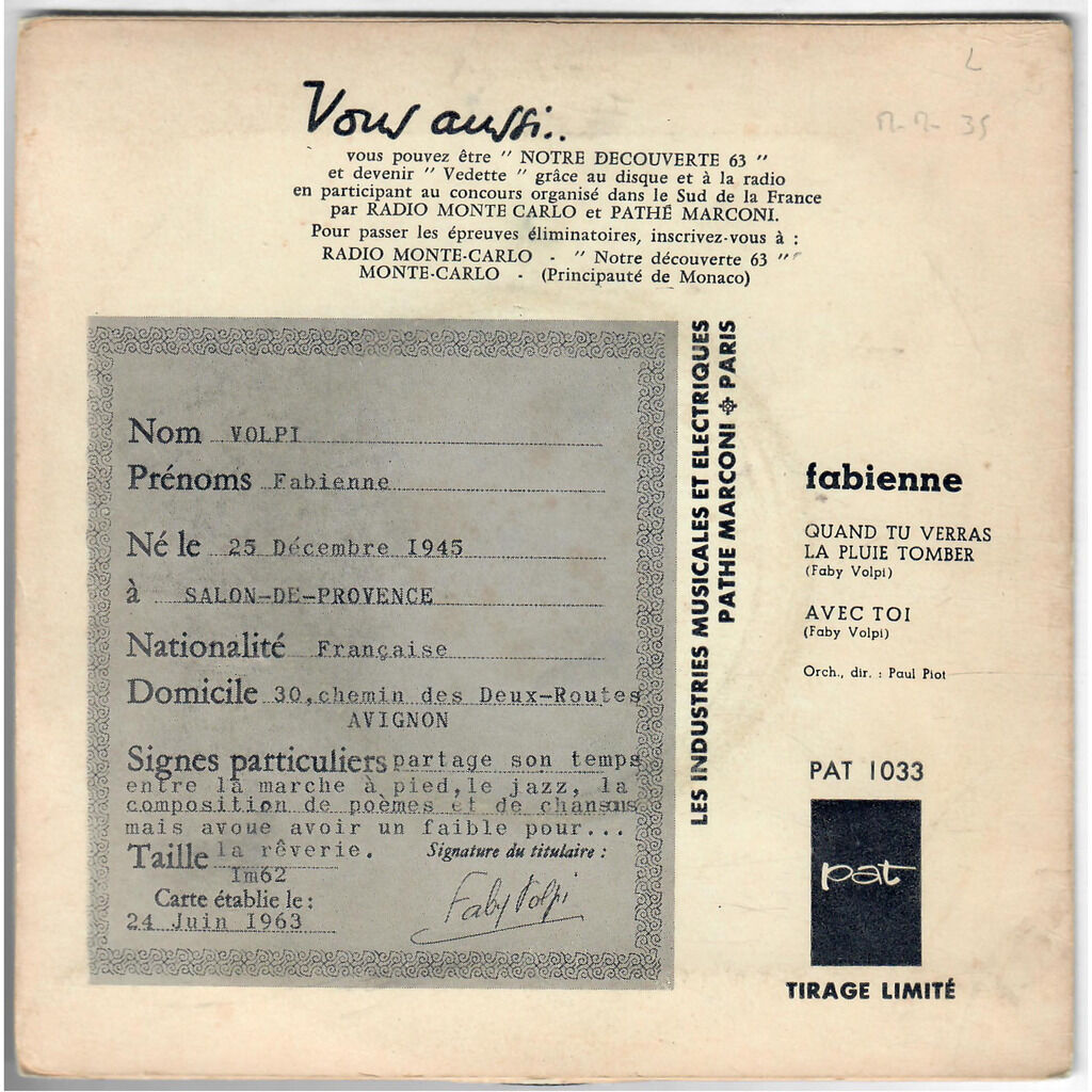  Fabienne (7)  -  quand tu verras la pluie tomber / avec toi 