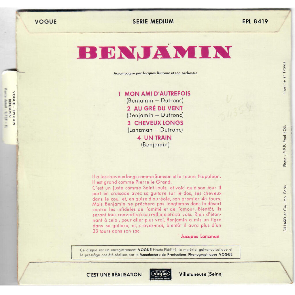  Benjamin  -  mon ami d'autrefois 