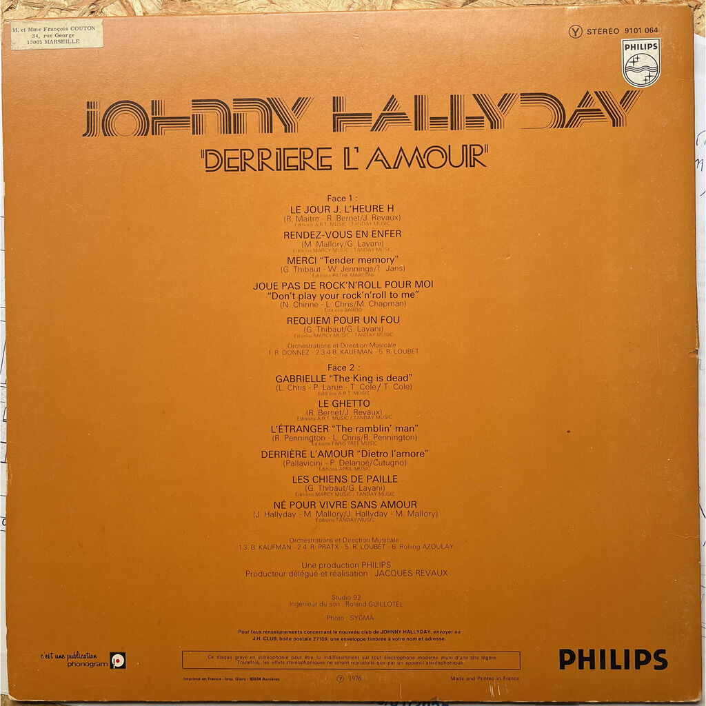  Johnny Hallyday  -  derrière l'amour 