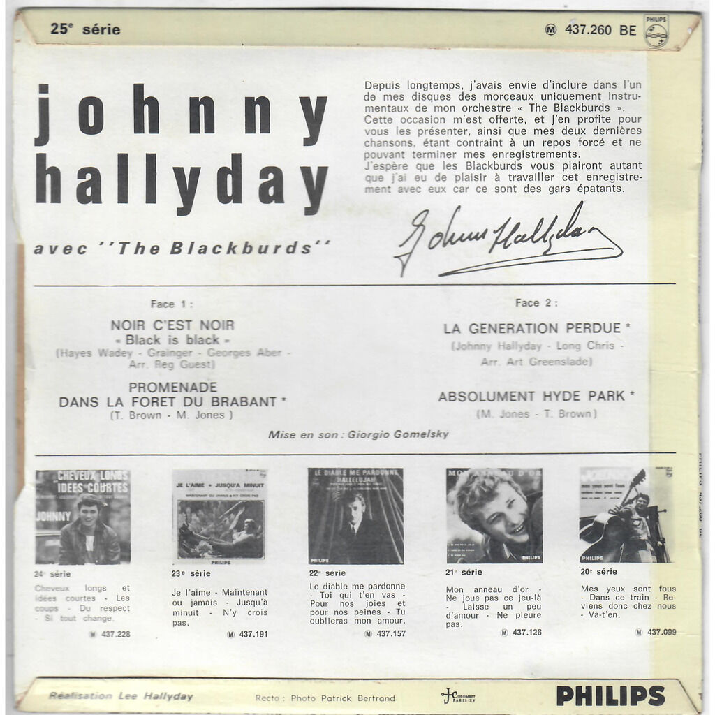  Johnny Hallyday  -  noir c'est noir / la generation perdue 