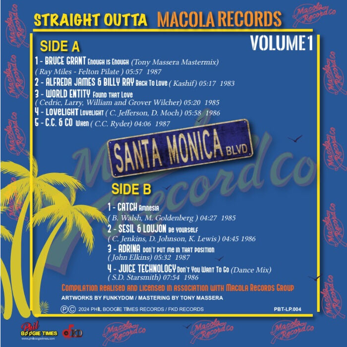  BEST OF MACOLA RECORDS.  -  bruce grant / alfreda james & billy ray / world entity / sesil & loujon / catch / juice technology / c.c. & co. etc.... 