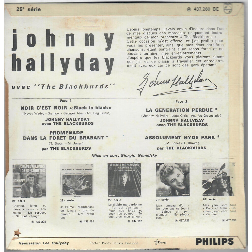  Johnny Hallyday Avec The Blackburds  -  noir c'est noir / la generation perdue 