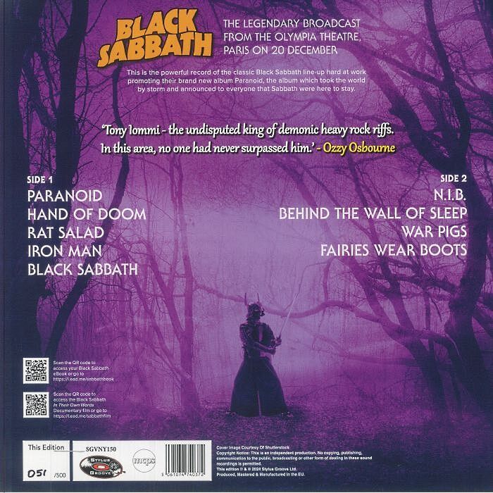  Black Sabbath  -  the paranoid tour 1970 -purple splatter vinyl 