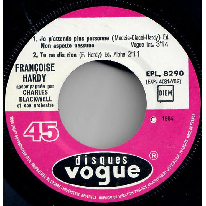  Françoise Hardy  -  je n'attends plus personne 