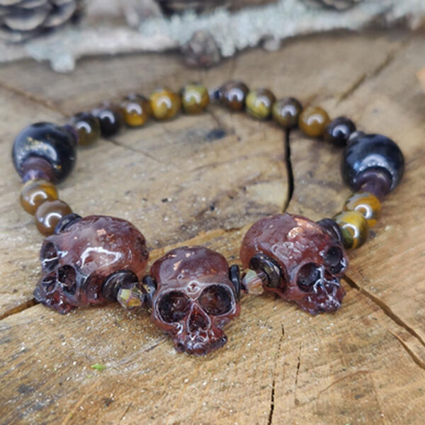  l'antre saisons  -  red skinless transparent skull head men's bracelet 
