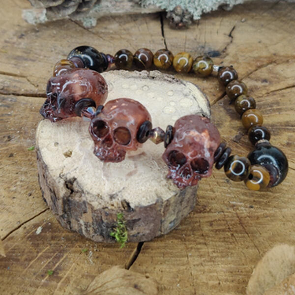  l'antre saisons  -  red skinless transparent skull head men's bracelet 