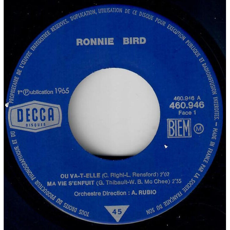  Ronnie Bird  -  où va-t-elle 