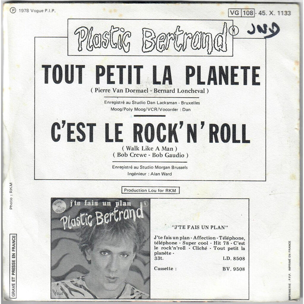  Plastic Bertrand  -  tout petit la planète / c'est le rock 'n' roll 