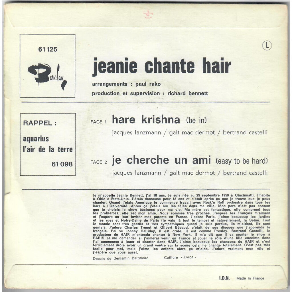  Jeanie Bennett  -  jeanie chante hair n° 2 
