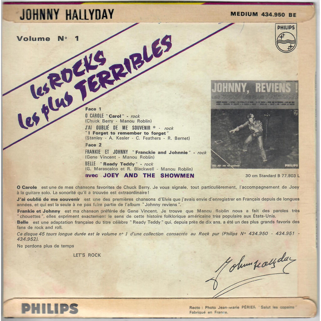  Johnny Hallyday Avec Joey And The Showmen  -  les rocks les plus terribles vol.1 