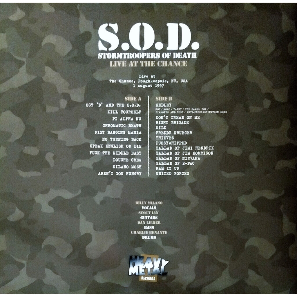  S.O.D.: Stormtroopers Of Death  -  live at the chance -clear vinyl 