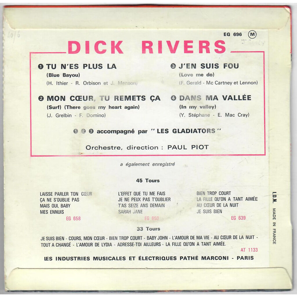  Dick Rivers  -  tu n'es plus là (blue bayou) 