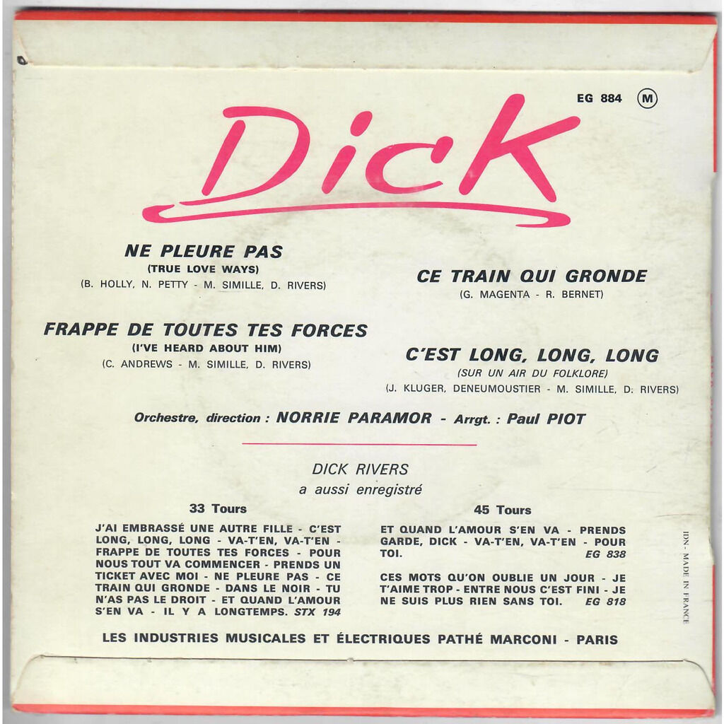  Dick Rivers  -  ne pleure pas / ce train qui gronde 