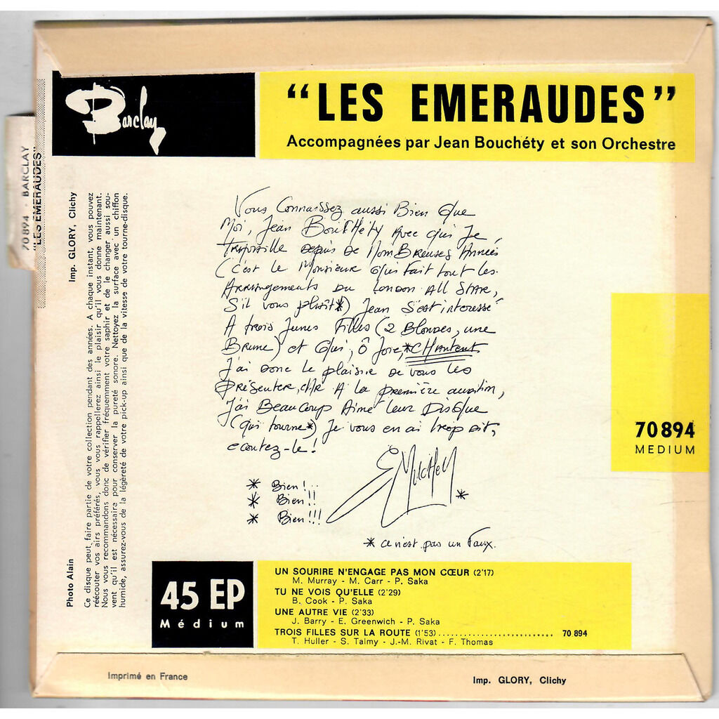  Les Émeraudes  -  un sourire n’engage pas mon cœur 