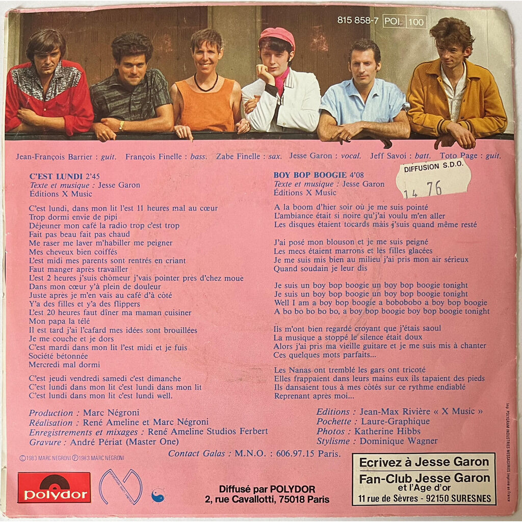  Jesse Garon Et L'Age D'Or  -  c'est lundi / boy bop boogie 