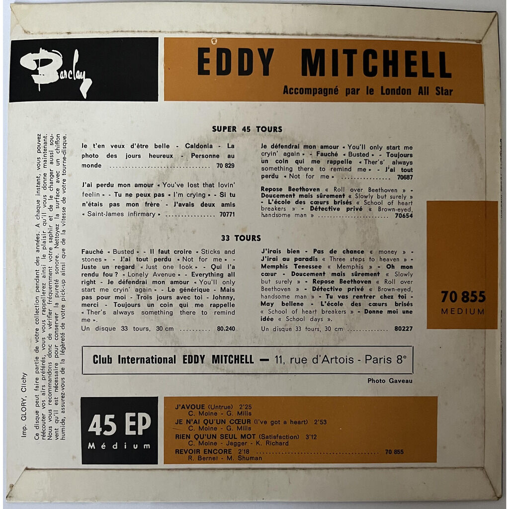  Eddy Mitchell Accompagné Par London All Star  -  rien qu'un seul mot (satisfaction) 