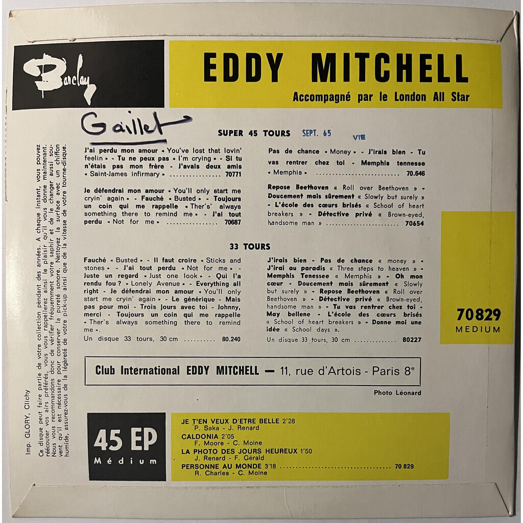  Eddy Mitchell Accompagné par London All Star  -  je t'en veux d'être belle 