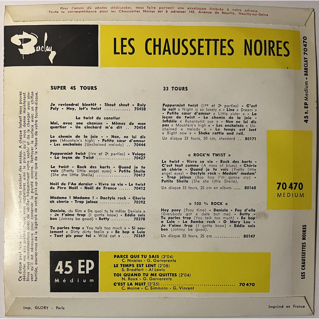  Les Chaussettes Noires  -  parce que tu sais 
