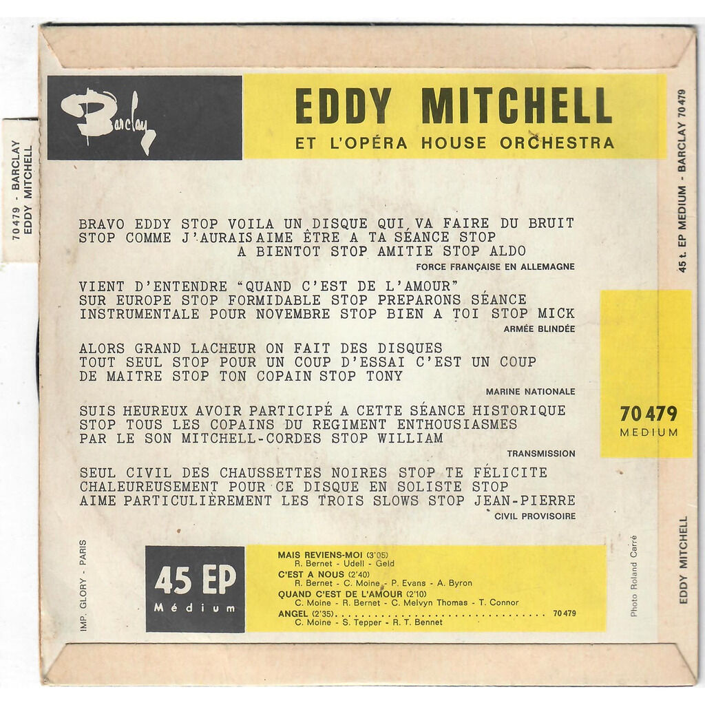  Eddy Mitchell et Opéra House Orchestra  -  mais reviens-moi 