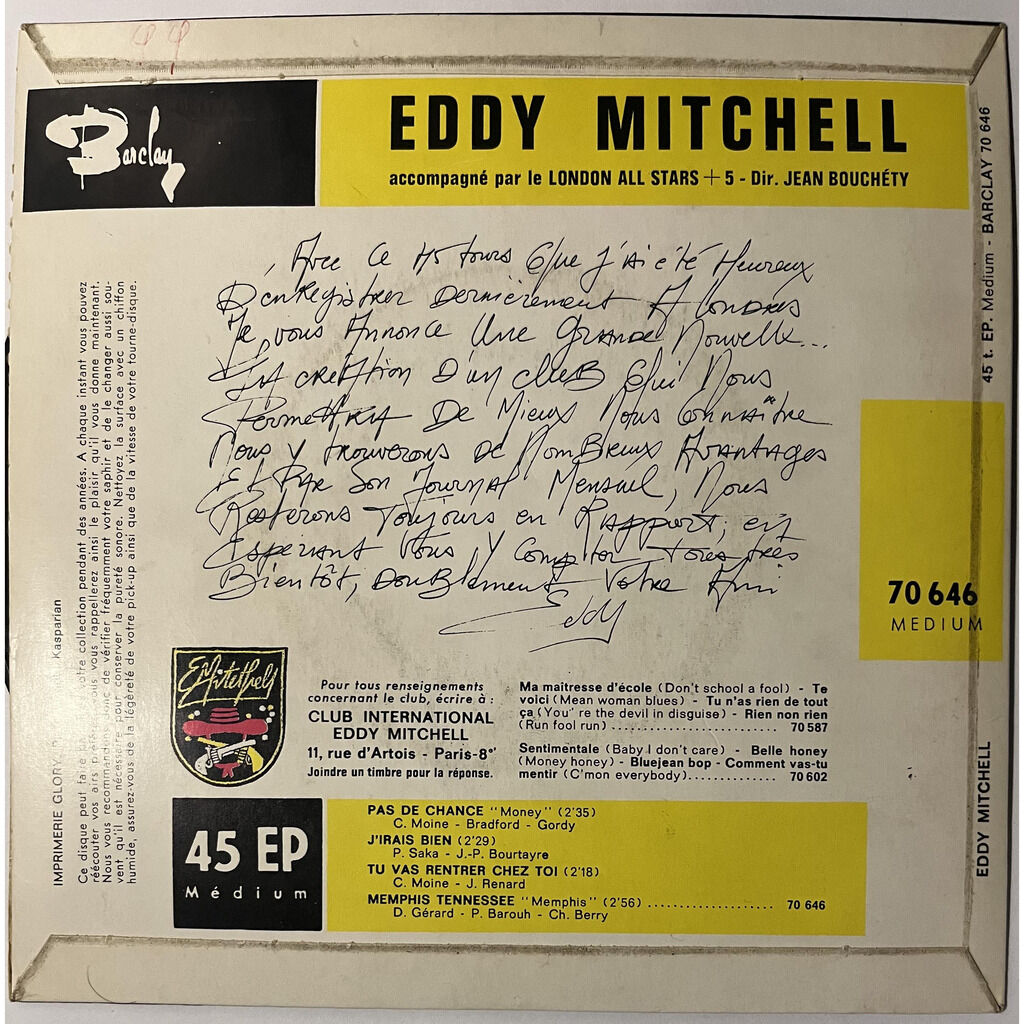  Eddy Mitchell Accompagné Par Le London All Stars + 5  -  pas de chance 