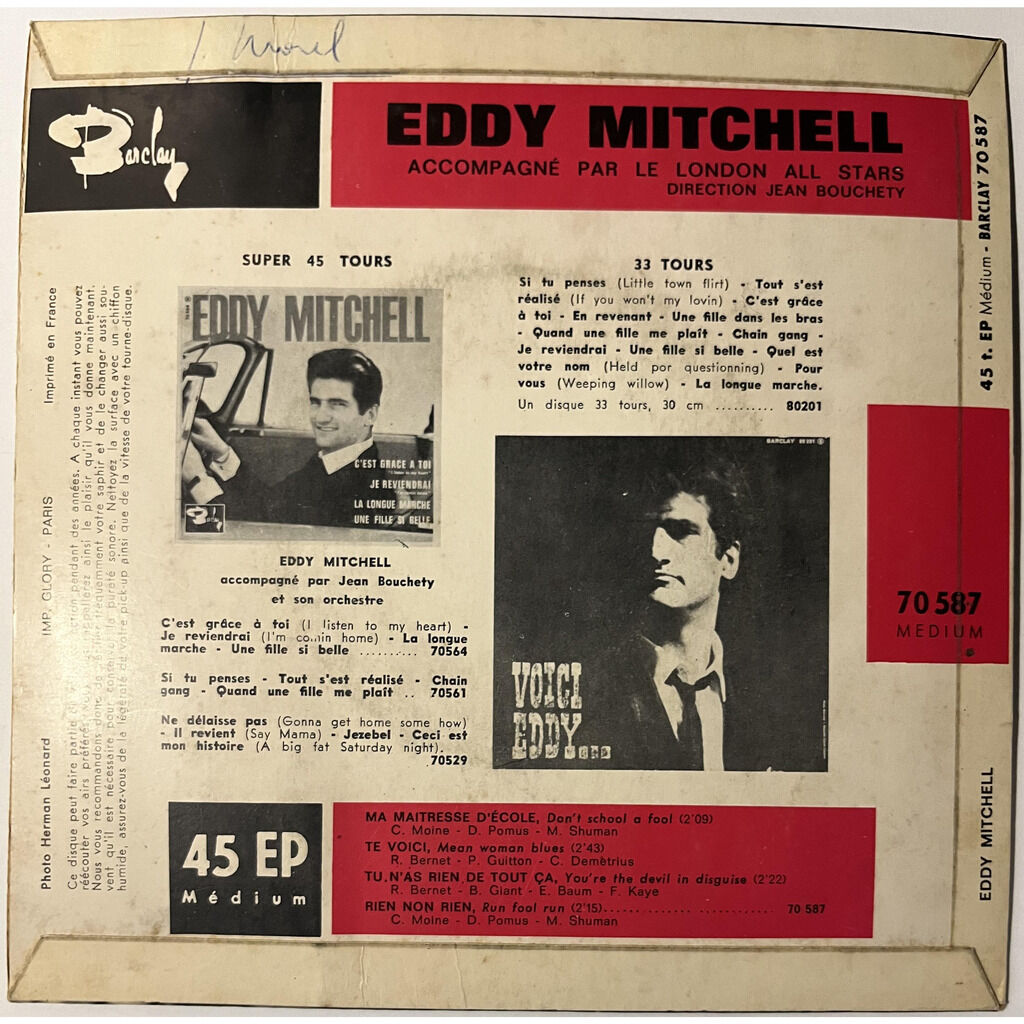  Eddy Mitchell Accompagné Par London All Star  -  ma maitresse d'école 