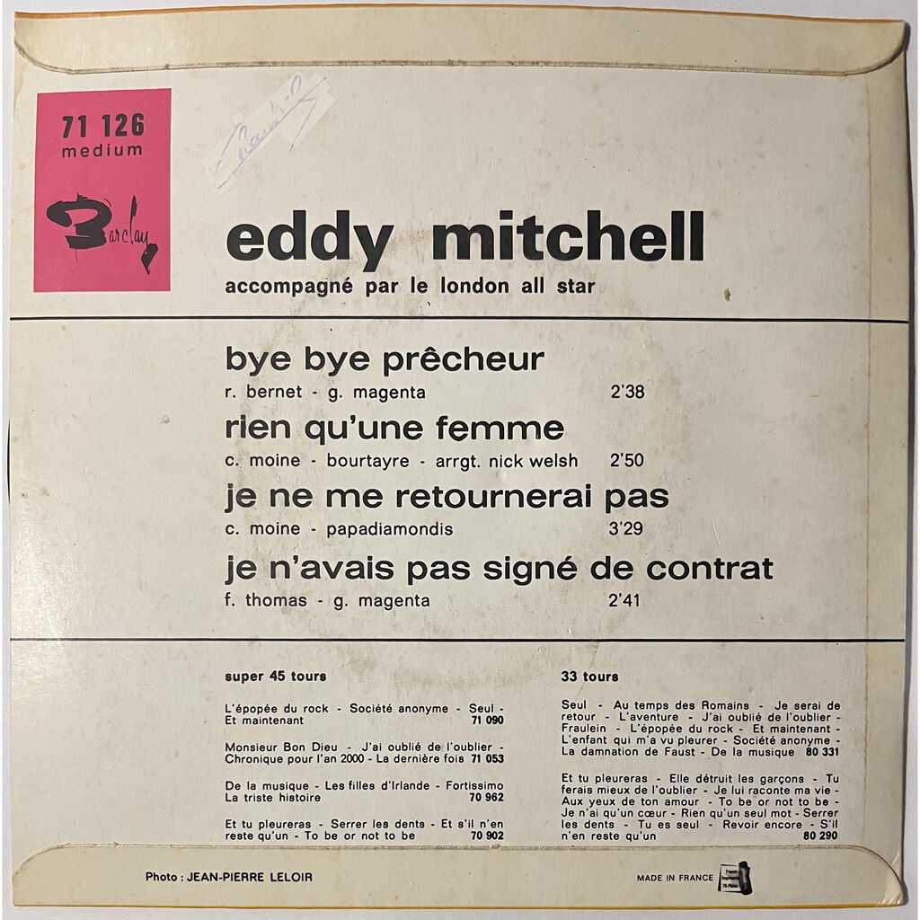  Eddy Mitchell  -  bye bye precheur 
