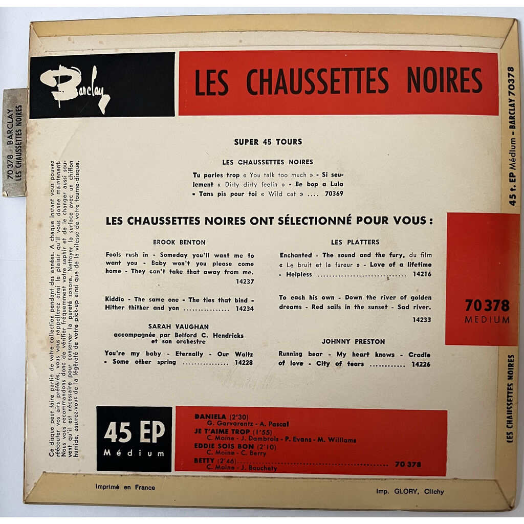  Les Chaussettes Noires Avec Eddy Mitchell  -  daniela / je t'aime trop / eddie sois bon / betty 