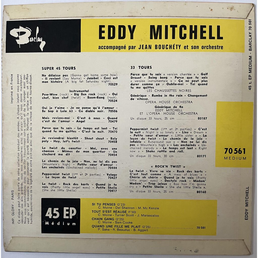  Eddy Mitchell Accompagné Par Jean Bouchéty Et Son Orchestre  -  si tu penses 