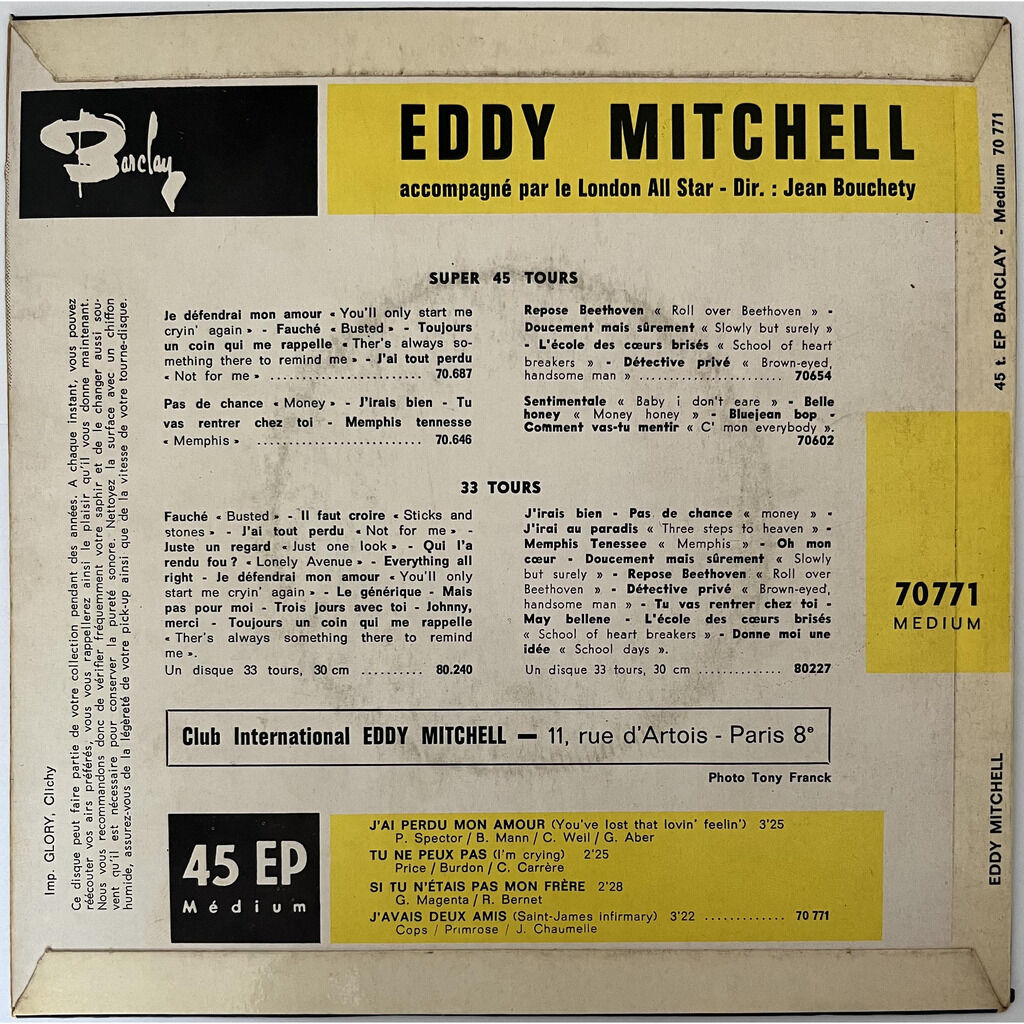  Eddy Mitchell Accompagné Par London All Star  -  j'ai perdu mon amour 