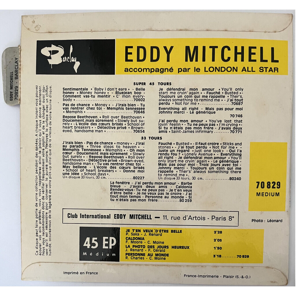  Eddy Mitchell Accompagné Par London All Star  -  je t'en veux d'etre belle 