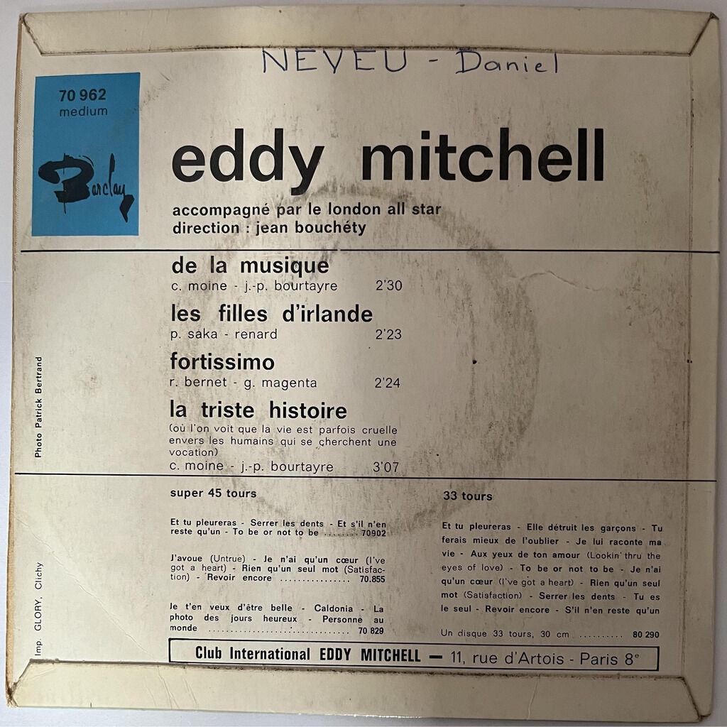  Eddy Mitchell  -  de la musique 