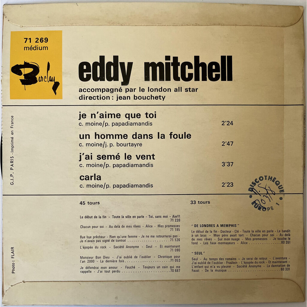  Eddy Mitchell Accompagné Par London All Star  -  je n'aime que toi 