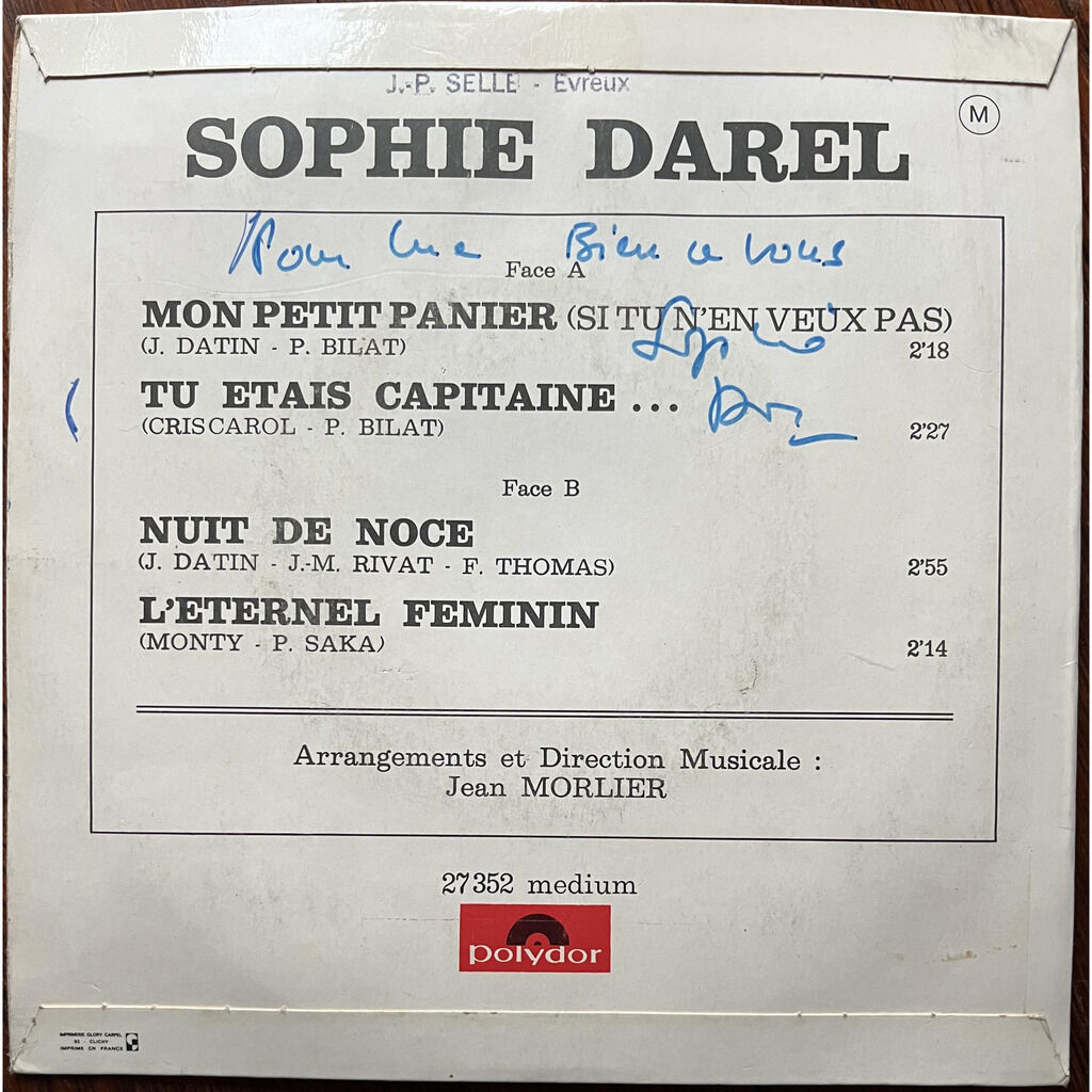  Sophie Darel  -  mon petit panier (si tu n'en veux pas) / tu étais capitaine... / nuit de noce / l'éternel féminin 