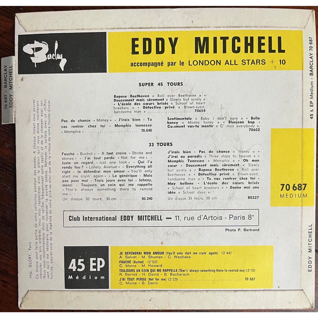  Eddy Mitchell Accompagné Par Le London All Stars + 10  -  est formidable - toute la ville en parle 