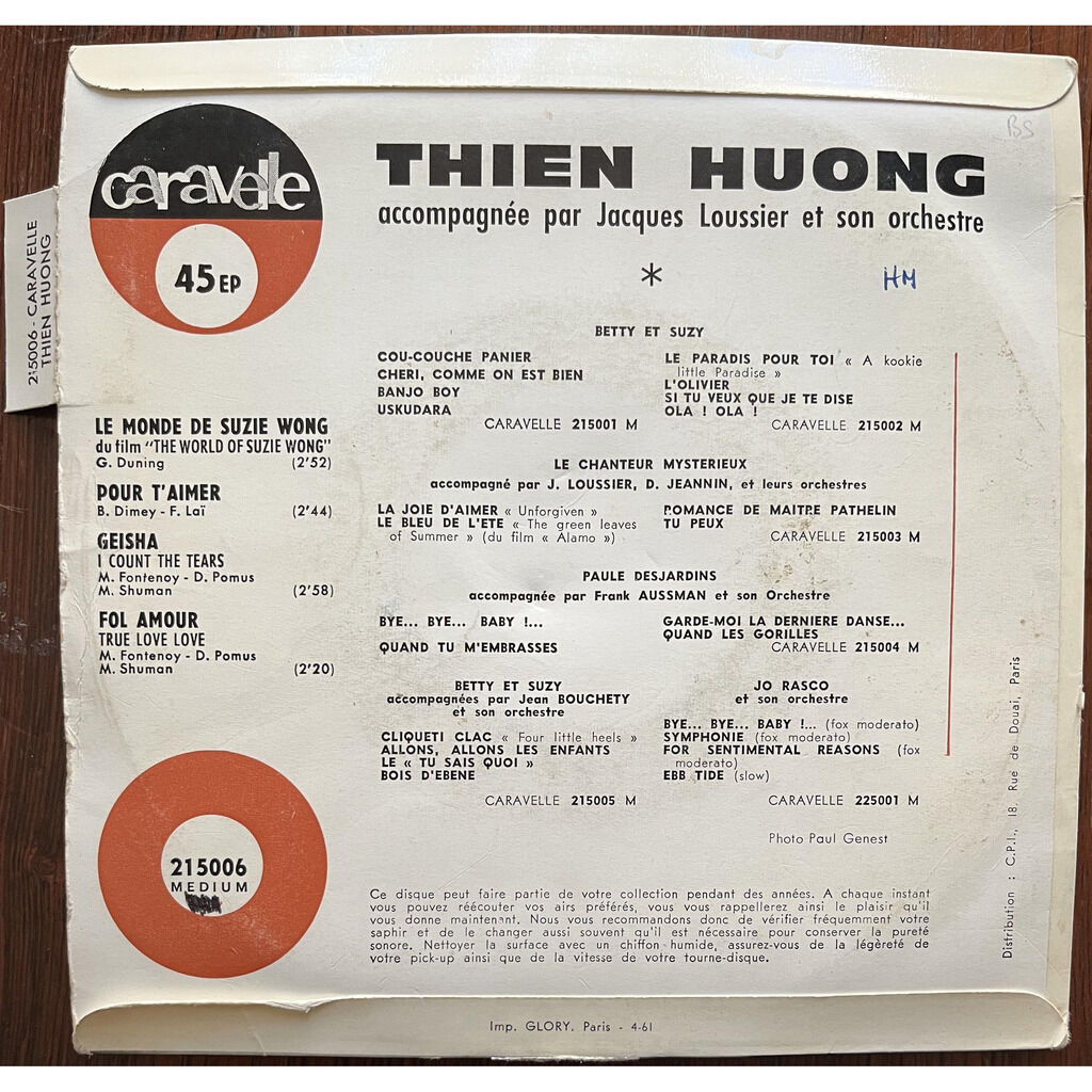  Thiên Hương Accompagnée Jacques Loussier Et Son Orchestre  -  le monde de suzie wong 