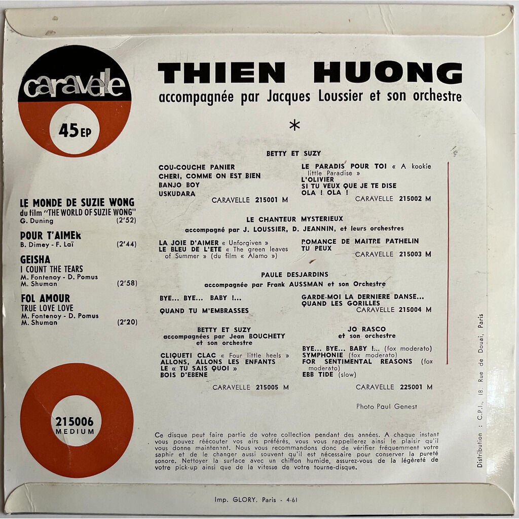  Thiên Hương Accompagnée Jacques Loussier Et Son Orchestre  -  le monde de suzie wong 